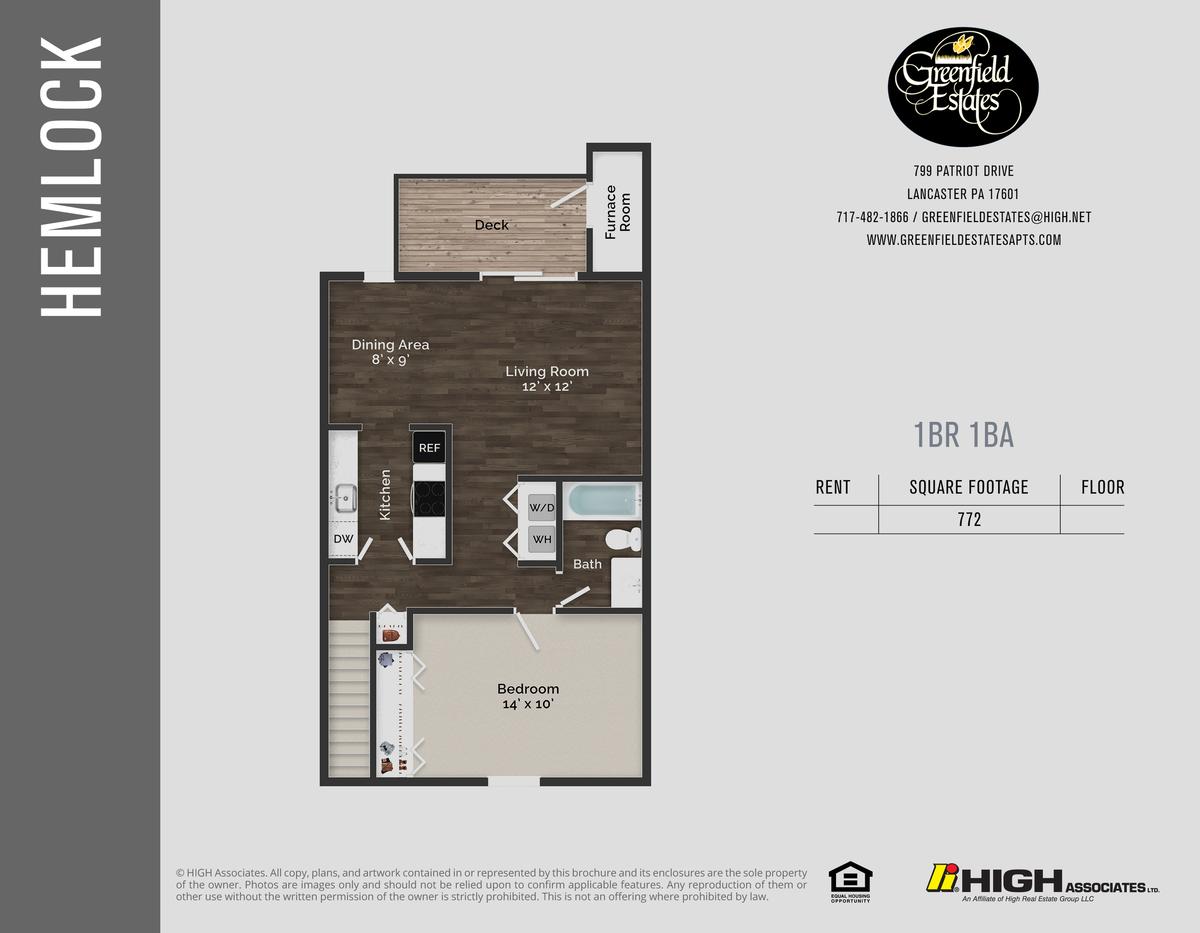 Hemlock Floor Plan - 1 Bed 2nd Flr